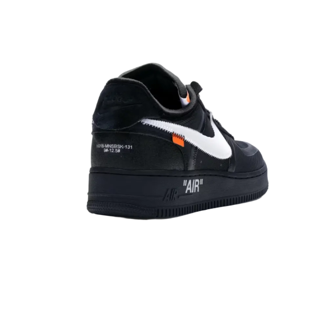 A black high-top sneaker with a white Swoosh, an orange tab, and 'AIR' printed on the midsole, shown against a plain white background.