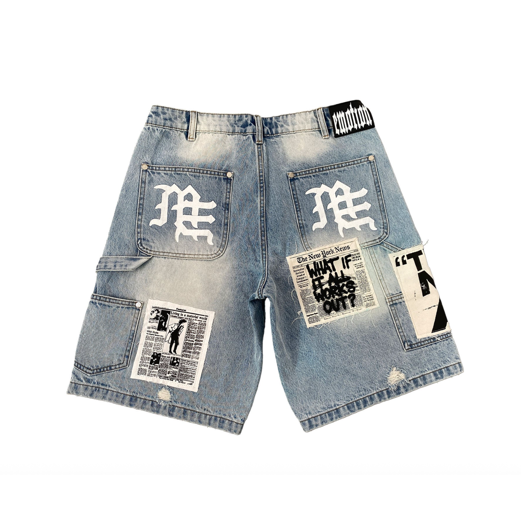 Mixed Emotion Blue “AI” Denim Shorts