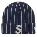 Supreme New Era Devil S Logo Beanie Navy Stripe