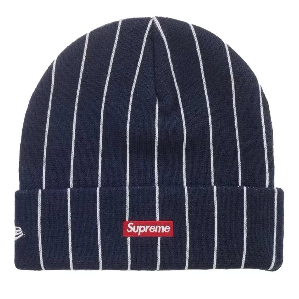 Supreme New Era Devil S Logo Beanie Navy Stripe