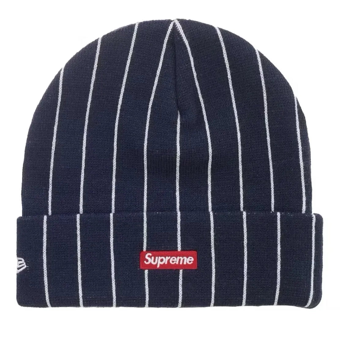 Supreme New Era Devil S Logo Beanie Navy Stripe